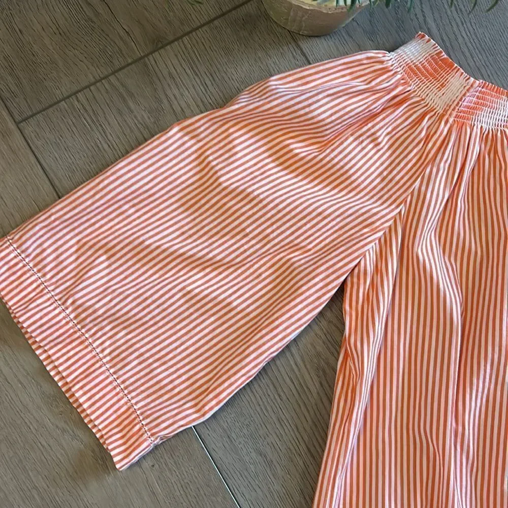 LIKE NEW TRINA TURK NEVILLE OFF SHOULDER SMOCKED ORANGE STRIPED DRESS REVOLVE L